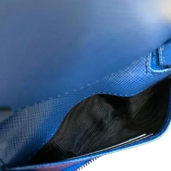 Prada 6-link Key Case Compact Round Zipper With Triangle Logo Nylon Blue - Picture 4 of 9